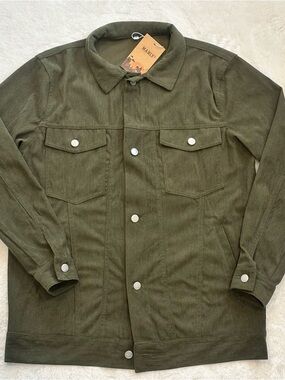 Manly Trucker Jacket Olive Button Front Collared Mid-Length Men's Size M